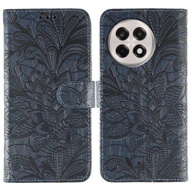 Case cover For OnePlus Ace 5 Pro / Ace 5 Lace Flower Embossing Flip Leather Phone Case(Dark Blue)