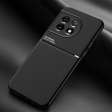 Case cover For OnePlus 11 Classic Tilt Strip Grain Magnetic PC Hybrid TPU Phone Case(Black)