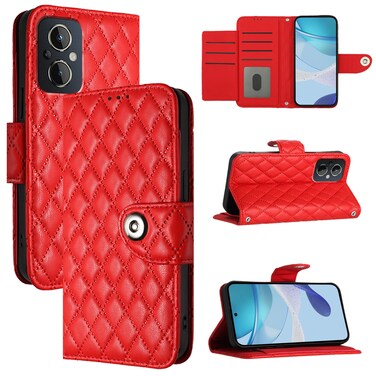 Case cover For OnePlus Nord N20 5G Rhombic Texture Flip Leather Phone Case with Lanyard(Red)