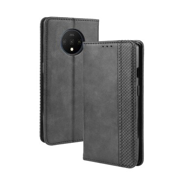 Case cover For OnePlus 7T  Magnetic Buckle Retro Crazy Horse Texture Horizontal Flip Leather Case  , with Holder &amp; Card Slots &amp; Photo Frame(Black)