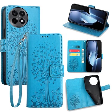 Case cover For OnePlus Ace 5 / 5 Pro Tree &amp; Deer Embossed Leather Phone Case(Blue)