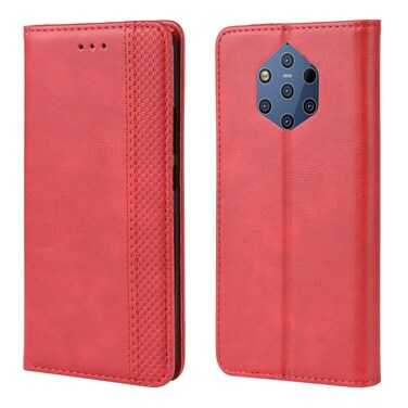 Case cover Magnetic Buckle Retro Crazy Horse Texture Horizontal Flip Leather Case for Nokia 9 PureView, with Holder &amp; Card Slots &amp; Photo Frame(Red)