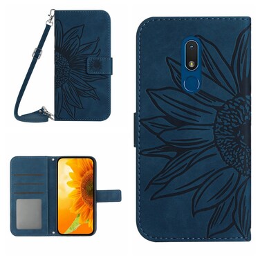 Case cover For Nokia C3 Skin Feel Sun Flower Pattern Flip Leather Phone Case with Lanyard(Inky Blue)