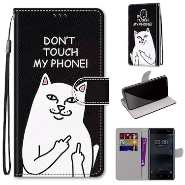 Case cover For Nokia 3 Coloured Drawing Cross Texture Horizontal Flip PU Leather Case with Holder &amp; Card Slots &amp; Wallet &amp; Lanyard(Middle Finger White Cat)
