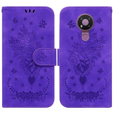 Case cover For Nokia 3.4 Butterfly Rose Embossed Leather Phone Case(Purple)