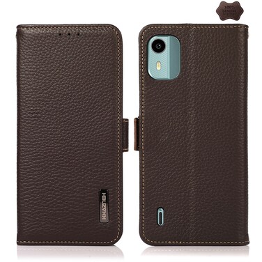 Case cover For Nokia C12 4G KHAZNEH Side-Magnetic Litchi Genuine Leather RFID Phone Case(Brown)