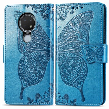 Case cover For Nokia 6.2 / 7.2 Butterfly Love Flower Embossed Horizontal Flip Leather Case with Bracket Lanyard Card Slot Wallet(Blue)