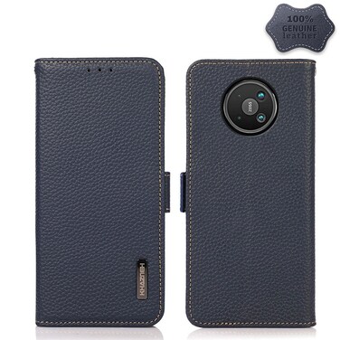 Case cove For Nokia 8 V 5G KHAZNEH Side-Magnetic Litchi Genuine Leather RFID Phone Case(Blue)