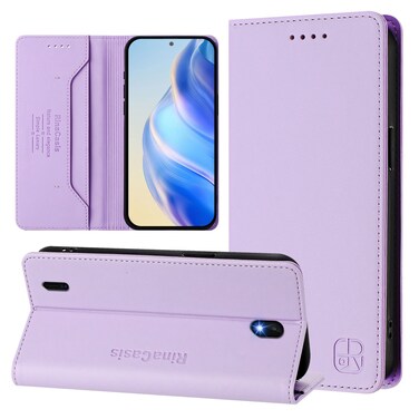 Case cove For Nokia C01 Plus / C1 2nd Edition RC01 Dual-Folded Magnetic Suction RFID Leather Phone Case(Light Purple)