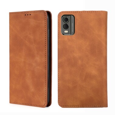 Case cove For Nokia C32 Skin Feel Magnetic Leather Phone Case(Light Brown)