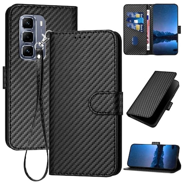 Case cover For Infinix Hot 50 Pro 4G YX0070 Carbon Fiber Buckle Leather Phone Case with Lanyard(Black)