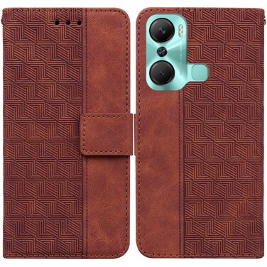 Case cover For Infinix Hot 12 Pro Geometric Embossed Flip Leather Phone Case(Brown)