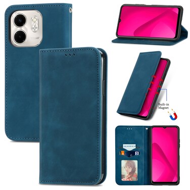 Case cover For Infinix Smart 9 Retro Skin Feel Magnetic Flip Leather Phone Case(Blue)
