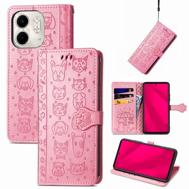 Case cover For Infinix Smart 9 Cat and Dog Embossed Leather Phone Case(Pink)