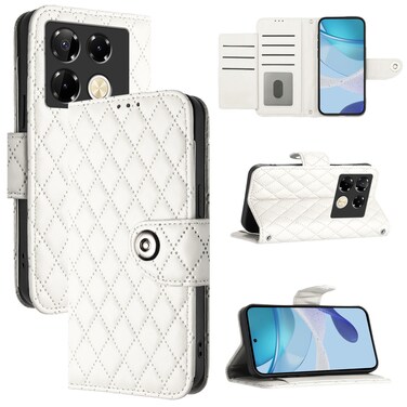Case cover For Infinix Note 40 Pro 5G X6851 Rhombic Texture Flip Leather Phone Case with Lanyard(White)