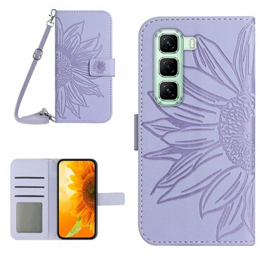 Case cover For Infinix Hot 50 Pro+ 4G Skin Feel Sun Flower Embossed Flip Leather Phone Case with Lanyard(Purple)
