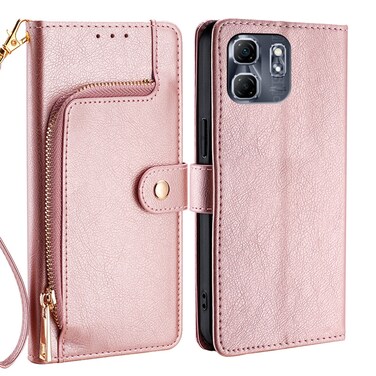 Case cover For Infinix Hot 50i 4G Zipper Bag Leather Phone Case(Rose Gold)
