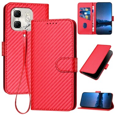 Case cover For Infinix Hot 50i / Smart 9 YX0070 Carbon Fiber Buckle Leather Phone Case with Lanyard(Red)