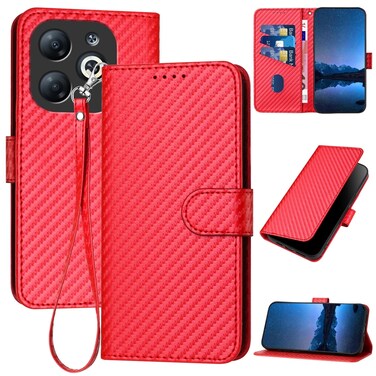 Case cover For Infinix Smart 8 YX0070 Carbon Fiber Buckle Leather Phone Case with Lanyard(Red)
