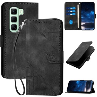 Case cover For Infinix Hot 50 5G Grid Butterfly Embossed Pattern Leather Phone Case with Lanyard(Black)