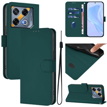 Case cover Infinix GT 20 Pro 5G Skin Feel Solid Color Leather Phone Case with Lanyard(Dark Green)