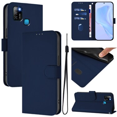 Case cover For Infinix Smart 5 Skin Feel Solid Color Leather Phone Case with Lanyard(Navy Blue)