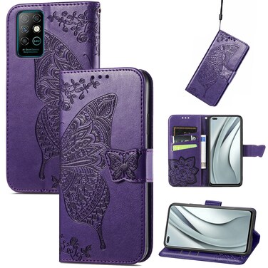 Case cover Butterfly Love Flowers Embossed Horizontal Flip Leather Case with Holder &amp; Card Slots &amp; Wallet &amp; Lanyard For Infinix Note 8(Dark Purple)