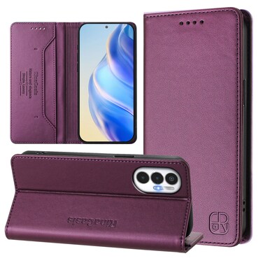 Case cover For Tecno Pova 3 RC01 Dual-Folded Magnetic Suction RFID Leather Phone Case(Violet)