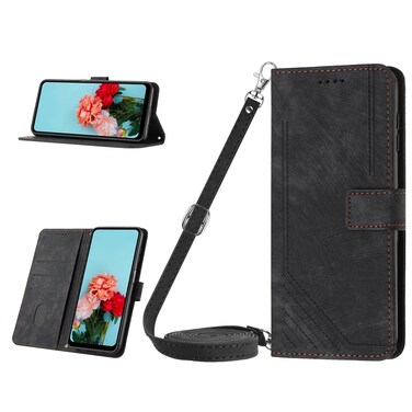Case cover For Tecno Spark 10C Skin Feel Stripe Pattern Leather Phone Case with Lanyard(Black)