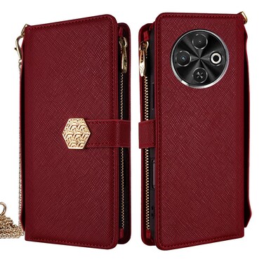 Case cover For Tecno Spark 30C 4G Crossbody Handle Cross Texture Leather Phone Case(Red)