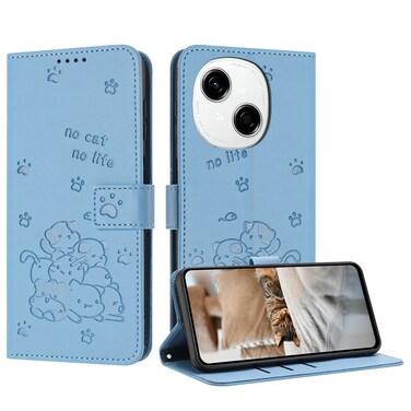 Case cover For Tecno Spark Go 1 / Go 2025 Embossed Kitten Phone Leather Case with Lanyard(Blue)