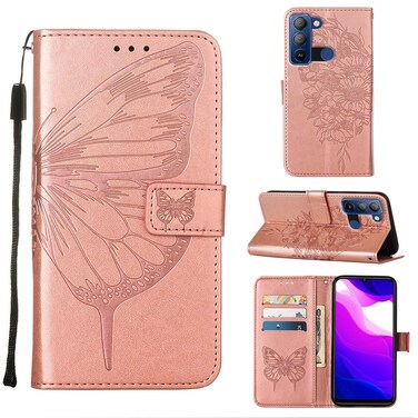 Case cover For Tecno Pop 5 LTE Embossed Butterfly Leather Phone Case(Rose Gold)