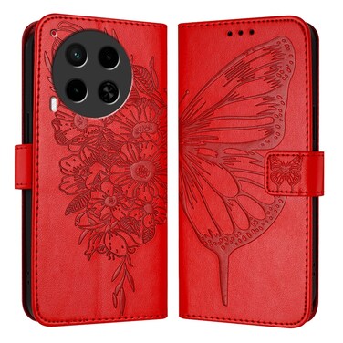 Case cover For Tecno Camon 30 4G / 5G Embossed Butterfly Leather Phone Case(Red)