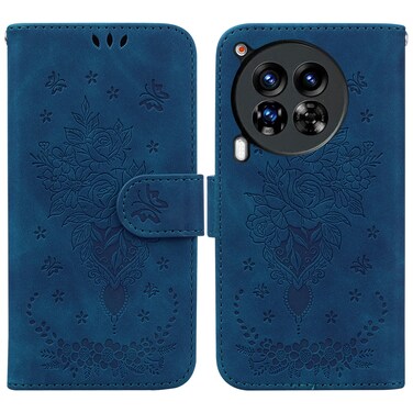 Case cover For Tecno Camon 30 Premier 5G Butterfly Rose Embossed Leather Phone Case(Blue)