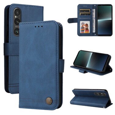 Case cover For Sony Xperia 1 V Skin Feel Life Tree Metal Button Leather Phone Case(Blue)