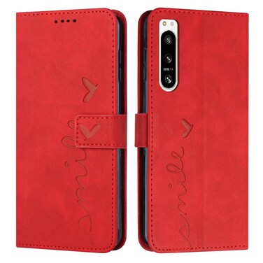 Case cover For Sony Xperia 5 IV Skin Feel Heart Embossed Leather Phone Case(Red)