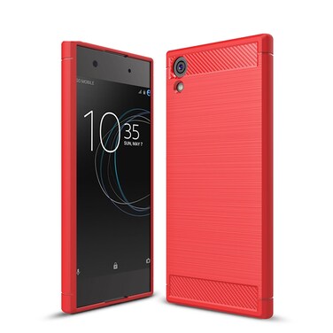 Case cover For Sony Xperia XA1 Ultra Brushed Texture Carbon Fiber Shockproof TPU Rugged Armor Protective Case(Red)