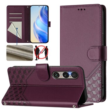 Case cover For Sony Xperia 1 VI 2024 Honeycomb Embossing RFID Leather Phone Case(Violet)