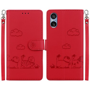 Case cover For Sony Xperia 5 V Cute Cats RFID Leather Phone Case(Red)