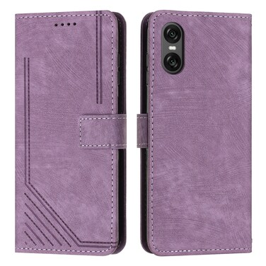 Case cover For Sony Xperia 10 VI Skin Feel Stripe Pattern Leather Phone Case with Lanyard(Purple)
