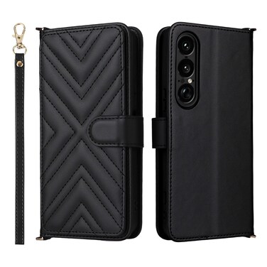 Case cover For Sony Xperia 1 VII Multifunctional 6-Card Slots Leather Phone Case with Wrist Strap(Black)