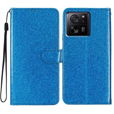 Case cover For Xiaomi 13T 5G Glitter Powder Flip Leather Phone Case(Blue)