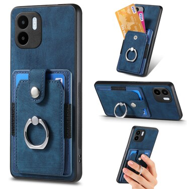 Case cover For Xiaomi Redmi A1 Retro Skin-feel Ring Card Wallet Phone Case(Blue)
