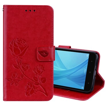 Case cover For Xiaomi  Redmi Note 5A Pro / Prime Roses Pressed Flowers Pattern Flip Leather Case with Holder &amp; Card Slots &amp; Wallet(Red)