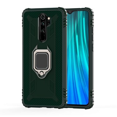 Case cover For Xiaomi Redmi Note 8 Pro Carbon Fiber Protective Case with 360 Degree Rotating Ring Holder(Green)