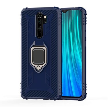 Case cover For Xiaomi Redmi Note 8 Pro Carbon Fiber Protective Case with 360 Degree Rotating Ring Holder(Blue)