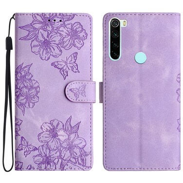 Case cover For Xiaomi Redmi Note 8T Cherry Blossom Butterfly Skin Feel Embossed PU Phone Case(Purple)