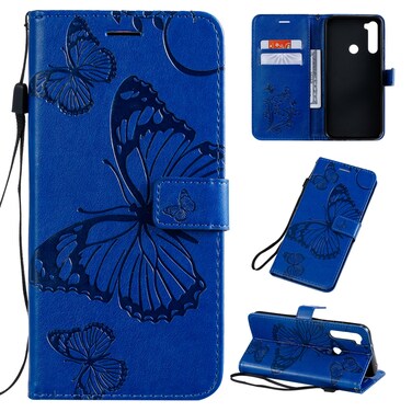 Case cover For Xiaomi Redmi Note 8T Pressed Printing Butterfly Pattern Horizontal Flip PU Leather Case with Holder &amp; Card Slots &amp; Wallet &amp; Lanyard(Blue)