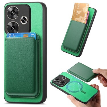 Case cover For Xiaomi Redmi Turbo 3 5G Retro Magsafe Card Bag PU Back Cover Phone Case(Green)