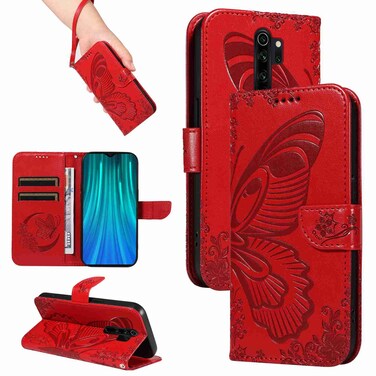 Case cover For Xiaomi Redmi Note 8 Pro Swallowtail Butterfly Embossed Leather Phone Case(Red)